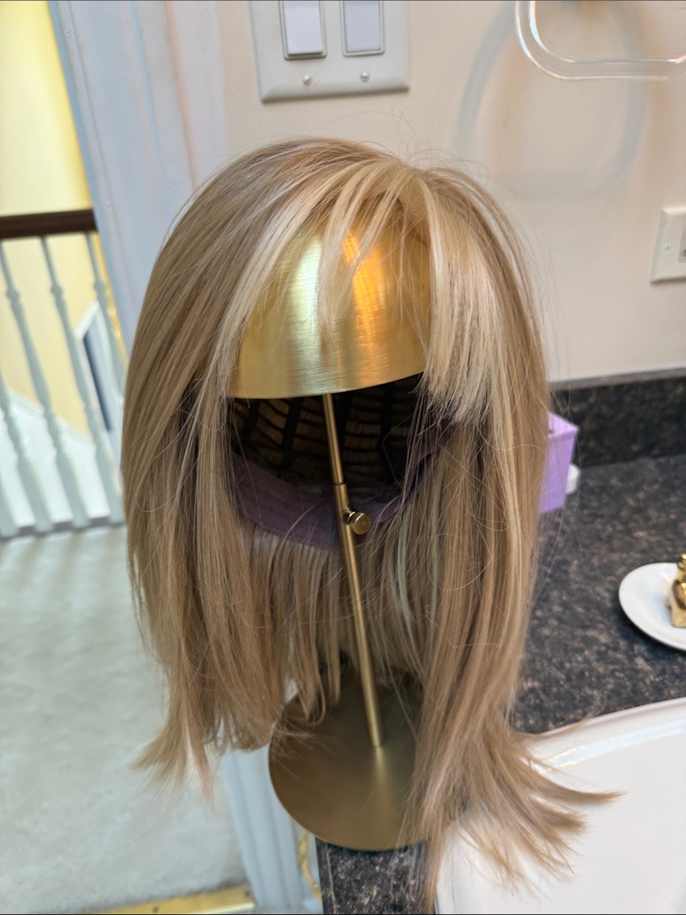 Blonde Straight Layered Women’s Wig with Bangs